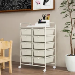 Tangkula 23 Tangkula 10-Drawer Rolling Storage Cart Tools Scrapbook Paper Organizer On Wheels White