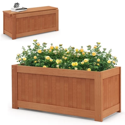 Tangkula Hardwood Outdoor Planter Box W/ Seat 2-in-1 Wooden Raised Garden Bed & Bench 9 Tangkula Hardwood Outdoor Planter Box W/ Seat 2-in-1 Wooden Raised Garden Bed & Bench - Image 7