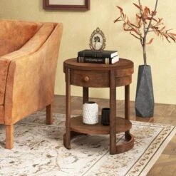 Tangkula 2PCS Nightstand W/ Shelf & Wood Grains Drawer Round End Table For Living Room -Tangkula GUEST 852df9d5 c0e4 46b3 a64d 25829c155ad2