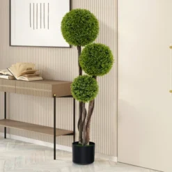 Tangkula 4 FT Artificial Boxwood Topiary Ball Tree W/ Triple Ball Faux Greenery Plant -Tangkula GUEST 857710a7 3475 4b57 8bc4 7a343f4b8045