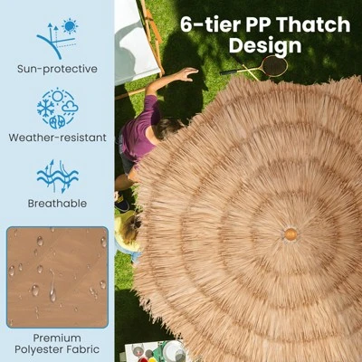Tangkula 6.5Ft Tiki Beach Umbrella With Base Hawaiian Style PP Grass With Tilt Adjustment 8 Ribs Thatched With Carry Bag For Garden & Pool Natural 8 Tangkula 6.5Ft Tiki Beach Umbrella With Base Hawaiian Style PP Grass With Tilt Adjustment 8 Ribs Thatched With Carry Bag For Garden & Pool Natural - Image 6