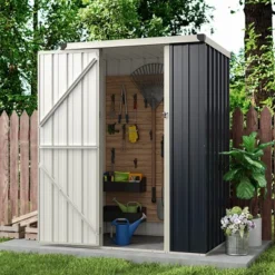 Tangkula 4 X 3 FT Metal Outdoor Storage Shed W/ Lockable Door Garden Utility Tool House