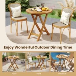 Tangkula Patio Teak Wood Dining Table 27.5" Round Side Table W/ Slatted Tabletop -Tangkula GUEST 867a59dd 433b 4818 a877 758ee1f58a71