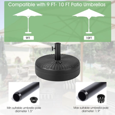 Tangkula Fillable Umbrella Base Stand, Water & Sand Filled Heavy-Duty Patio Umbrella Holder 18” Outdoor Weighted Umbrella Base 6 Tangkula Fillable Umbrella Base Stand, Water & Sand Filled Heavy-Duty Patio Umbrella Holder 18” Outdoor Weighted Umbrella Base - Image 4