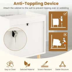 Tangkula Modern Nightstand End Bedside Table W/ 3 Rattan Drawers & Solid Wood Legs White -Tangkula GUEST 86b8c56b 4a34 4367 b17f 824300228281