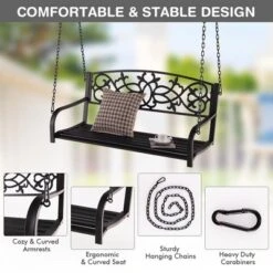 Tangkula Patio Hanging Porch Swing 2-Person Outdoor Metal Swing Bench Chair W/ Chains -Tangkula GUEST 86cc44ab 37ff 49b6 b6cd 1c4acf769430