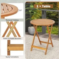 Tangkula 3PCS Folding Bistro Set Solid Acacia Wood Table & Chairs Slatted Tabletop Patio -Tangkula GUEST 8724e77e 586d 4dba a665 bcec31279d6e