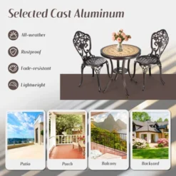 Tangkula 3-Piece Cast Aluminum Bistro Set Outdoor Patio Bistro Table Set Outdoor Round Bistro Table And Chairs For Porch -Tangkula GUEST 873af0b7 4125 4a99 bca9 49c802859732