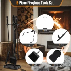 Tangkula 5 Piece Fireplace Tool Set Wrought Iron Indoor Fireplace Set And Holder Black -Tangkula GUEST 876b9be1 1921 4835 8a4c 564c806a4940
