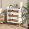 Tangkula Modern Nightstand End Bedside Table W/ 3 Rattan Drawers & Solid Wood Legs White -Tangkula GUEST 879039d8 0830 4585 85bb 55c95365737c