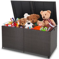 Tangkula 175 Gallon Deck Storage Box Outdoor Mix Brown Wicker Storage Bin W/ Zippered Liner & 2 Universal Wheels Safe Pneumatic Rod 19 Tangkula 175 Gallon Deck Storage Box Outdoor Mix Brown Wicker Storage Bin W/ Zippered Liner & 2 Universal Wheels Safe Pneumatic Rod -Tangkula GUEST 87c413c8 da63 4267 8315 93e501d93833