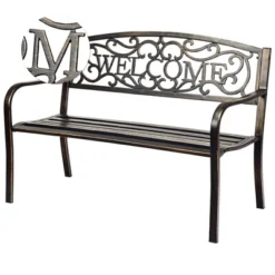 Tangkula Antique Metal Garden Bench Patio Park Outdoor W/ Armrest Welcome Pattern -Tangkula GUEST 87ec72b2 496a 4543 a13f 44281cff90d4