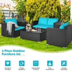 Tangkula 4PC Patio Rattan Wicker Conversation Furniture Set Sectional Sofa & Coffee Table -Tangkula GUEST 88220736 689c 4962 bda9 9891c11f950c