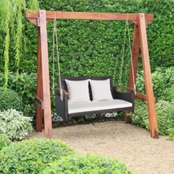 Tangkula 2-seater Hanging Swing Porch Swing PE Wicker Swing Outdoor Hanging Swing Garden Poolside -Tangkula GUEST 88263665 4671 4b0e 8aa7 540e311feac0