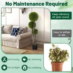Tangkula 4 FT Artificial Boxwood Topiary Ball Tree W/ Triple Ball Faux Greenery Plant -Tangkula GUEST 883b5930 54e2 48e8 847a 27b8e4c9267a