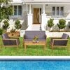Tangkula 4PCS Patio Acacia Wood Furniture Set PE Rattan Conversation Set W/ Grey Cushions -Tangkula GUEST 884b64e0 6a6f 4efe 8231 c540777a3816