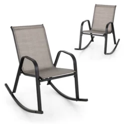 Tangkula Set Of 2 Metal Rocking Chair Heavy-Duty Rocker Outdoor Anti-Slip Brown Patio -Tangkula GUEST 8867825d b024 4b16 a54d cb6a07b9b6a6