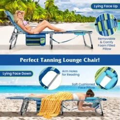 Tangkula Folding Chaise Lounge Chair Sunbathing Recliner W/ Face Hole & Removable Pillow Navy Blue -Tangkula GUEST 8891b9a6 e406 41d7 a38c 8b28b9004955