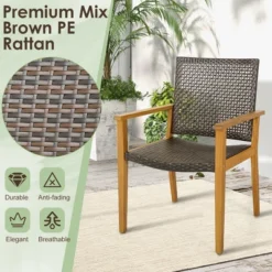 Tangkula Outdoor Rattan Chair Set Of 4 Patio PE Wicker Dining Chairs W/ Sturdy Acacia Wood Frame -Tangkula GUEST 88a985cb a924 43a7 8d9a 1cd7055e8921