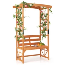 Tangkula 6.2 FT Tall Patio Garden Arbor Natural Wooden Arch With Pergola Trellis For Climbing Plant Vine Rose Wood Archway -Tangkula GUEST 88af7de0 01b6 41b2 88b9 9ad3966ee56a