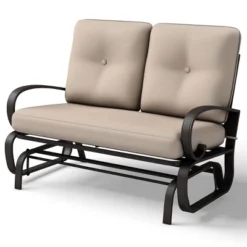 Tangkula Patio Loveseat Bench Steel Frame Furniture Rocking Bench With Cushions Outdoor -Tangkula GUEST 89567174 97d3 42c6 8818 0b8a0a306e98