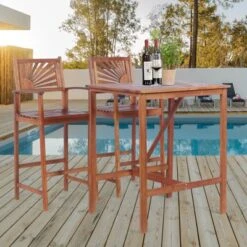 Tangkula 3-Piece Dining Table Set Acacia Wooden Table & Chair Set For Outdoor & Indoor Natural