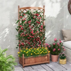 Tangkula 60" Tall Raised Garden Bed W/ Diamond Lattice Trellis Drainage Holes Outdoor -Tangkula GUEST 89804a50 706c 44fc 8562 257d0dcc1851