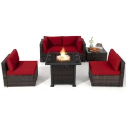 Tangkula 6 Piece Patio Wicker Conversation Set, Outdoor Rattan Sofa Set W/ 32" Propane Fire Pit Table, 50,000 BTU Heat, Tempered Glass Tabletop Black/Navy Blue/Red/Turquoise/Off White 28 Tangkula 6 Piece Patio Wicker Conversation Set, Outdoor Rattan Sofa Set W/ 32" Propane Fire Pit Table, 50,000 BTU Heat, Tempered Glass Tabletop Black/Navy Blue/Red/Turquoise/Off White -Tangkula GUEST 899f0cd1 e20e 4dee ba72 14b174e33fee