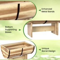 Tangkula 1/2 Pack Rustic Half Barrel Planters Wooden Flower Boxes With Acacia Wood Frame -Tangkula GUEST 89ab1044 8066 4082 b0b2 6bfa945d9a9d