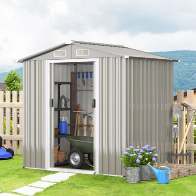 Tangkula 6' X 4' Outdoor Storage Shed Weather Resistant Galvanized Steel Shed With Tilted Roof Lockable Sliding Doors & 4 Air Vents 3 Tangkula 6' X 4' Outdoor Storage Shed Weather Resistant Galvanized Steel Shed With Tilted Roof Lockable Sliding Doors & 4 Air Vents