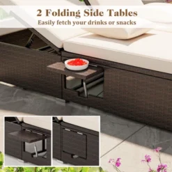 Tangkula Patio Double Chaise Lounge 6 Position Adjustable Wicker Recliner Bed With Cushions & Folding Side Trays -Tangkula GUEST 8a8ca208 2e45 41db b23a adf8272e0672