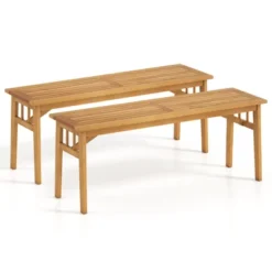 Tangkula 2 PCS Acacia Wood Outdoor Bench 48" Long Backless Wooden Picnic Bench W/ Slatted Seat -Tangkula GUEST 8acea57a e802 4804 9a83 1b5a42fec8f2