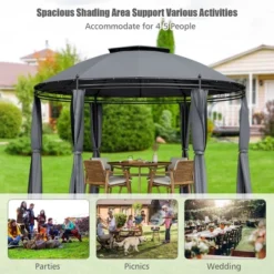 Tangkula 11.5'Outdoor Patio Round Dome Gazebo Canopy Shelter Double Roof Steel Gray -Tangkula GUEST 8b17e8d9 f2c8 498a 8923 fc9b9a887b7e
