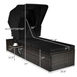 Tangkula Set Of 2 Rattan Patio Chaise Lounge Chair W/ Adjustable Canopy Black Cushion -Tangkula GUEST 8b228662 2e36 46f4 b677 a2b26047126f