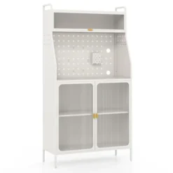 Tangkula 5-Tier Metal Baker's Rack Kitchen Pantry Cabinet W/ See-through Flip-up Door Pegboard Adjustable Shelf White -Tangkula GUEST 8b392e54 2112 4d2b 995b 85cdac01712b