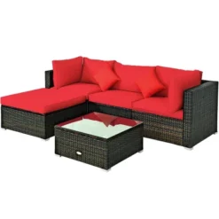 Tangkula 5PCS Rattan Sectional Sofa Set Patio Furniture Set W/ Red Cushion Pillow -Tangkula GUEST 8b3ba13d 42bb 4bf7 b64f a87829f850ab