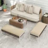 Tangkula 43 Inch Patio Rectangle Ottoman Pack Of 2 W/ Metal Legs & Seat Cushion