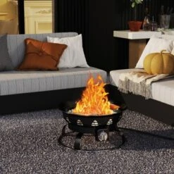 Tangkula 21 Inch Diameter Propane Gas Fire Pit Patio Portable Fire Bowl W/ Cover Igniter