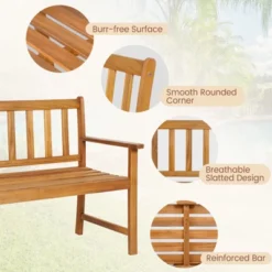 Tangkula 2-Person Outdoor Bench Patio Wooden Bench With Ergonomic Backrest & Armrests All-weather Acacia Wood Frame 48"x 22" -Tangkula GUEST 8b99f7cf 39ab 47a2 9cda c2306cebf6b7