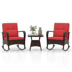 Tangkula 3 Piece Outdoor Rocking Set Rattan Rocker Chairs W/ Tempered Glass Coffee Table Red -Tangkula GUEST 8bc69771 343b 44ad 91be afa0a47ca7d5