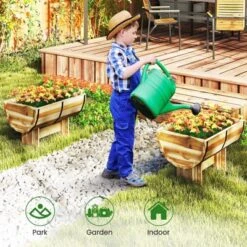 Tangkula 35 Tangkula 1/2 Pack Rustic Half Barrel Planters Wooden Flower Boxes With Acacia Wood Frame