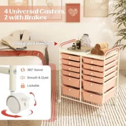 Tangkula 12-Drawer Rolling Storage Cart W/ 2 Sizes Plastic Drawers Skin Pink -Tangkula GUEST 8ca979d8 1e05 4fa6 bbcb 448835960a94