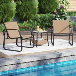 Tangkula 3-Piece Bistro Set Patio Chairs & Side Table W/ Storage Basket Breathable Mesh Fabric -Tangkula GUEST 8cb562d5 3d02 4b86 a1e1 133e8c842377