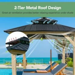 Tangkula 10' X 10' Patio Pavilion Outdoor Hardtop Gazebo W/ Extra Metal Stakes & J-Shaped Hook -Tangkula GUEST 8cb9b74e 7085 4732 95f5 e4f52487f2ed