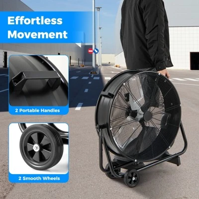 Tangkula 24 Inch Industrial Drum Fan W/ 360 Degree Adjustable Tilt & 2 Wheels For Warehouse 8 Tangkula 24 Inch Industrial Drum Fan W/ 360 Degree Adjustable Tilt & 2 Wheels For Warehouse - Image 7
