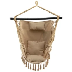 Tangkula Hammock Chair W/ Soft Pillow Cushions Pocket Hanging Rope Swing Steel Bar -Tangkula GUEST 8d2a30c5 3579 4fd6 aab5 d2882c8aa8f0
