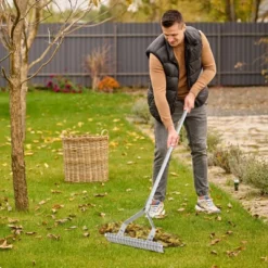 Tangkula 70" Garden Thatch Rake W/ Long Handle & 19 Curved Tines