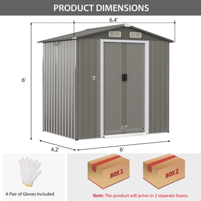 Tangkula 6' X 4' Outdoor Storage Shed Weather Resistant Galvanized Steel Shed With Tilted Roof Lockable Sliding Doors & 4 Air Vents 10 Tangkula 6' X 4' Outdoor Storage Shed Weather Resistant Galvanized Steel Shed With Tilted Roof Lockable Sliding Doors & 4 Air Vents - Image 8