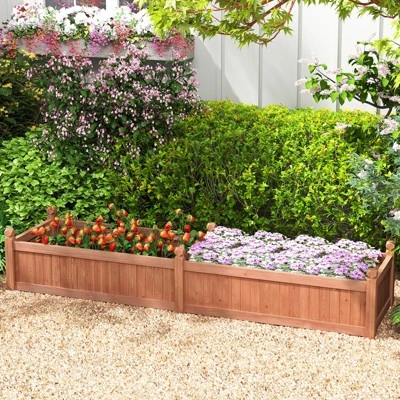 Tangkula Wooden Raised Garden Bed Outdoor Rectangular Planter Box W/ Drainage Holes Liner Raised Planter For Vegetable Fruit Flower Herb 4 Tangkula Wooden Raised Garden Bed Outdoor Rectangular Planter Box W/ Drainage Holes Liner Raised Planter For Vegetable Fruit Flower Herb - Image 2