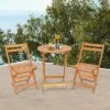 Tangkula 3PCS Folding Bistro Set Solid Acacia Wood Table & Chairs Slatted Tabletop Patio